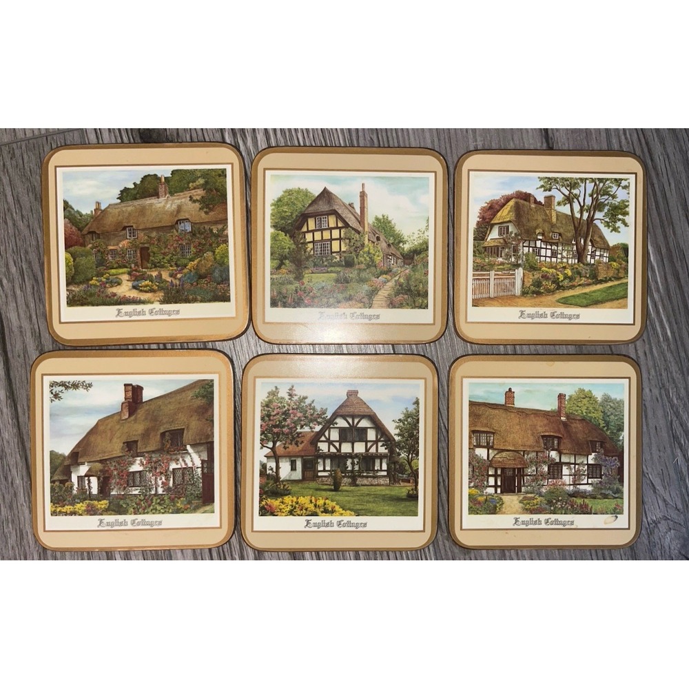 Pimpernel English Cottages Drink Coasters Set of 6 Cork Back Vintage